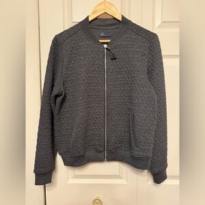 Women’s Gap Knit Bomber-Style Jacket Embossed Design — Size L, Charcoal Gray